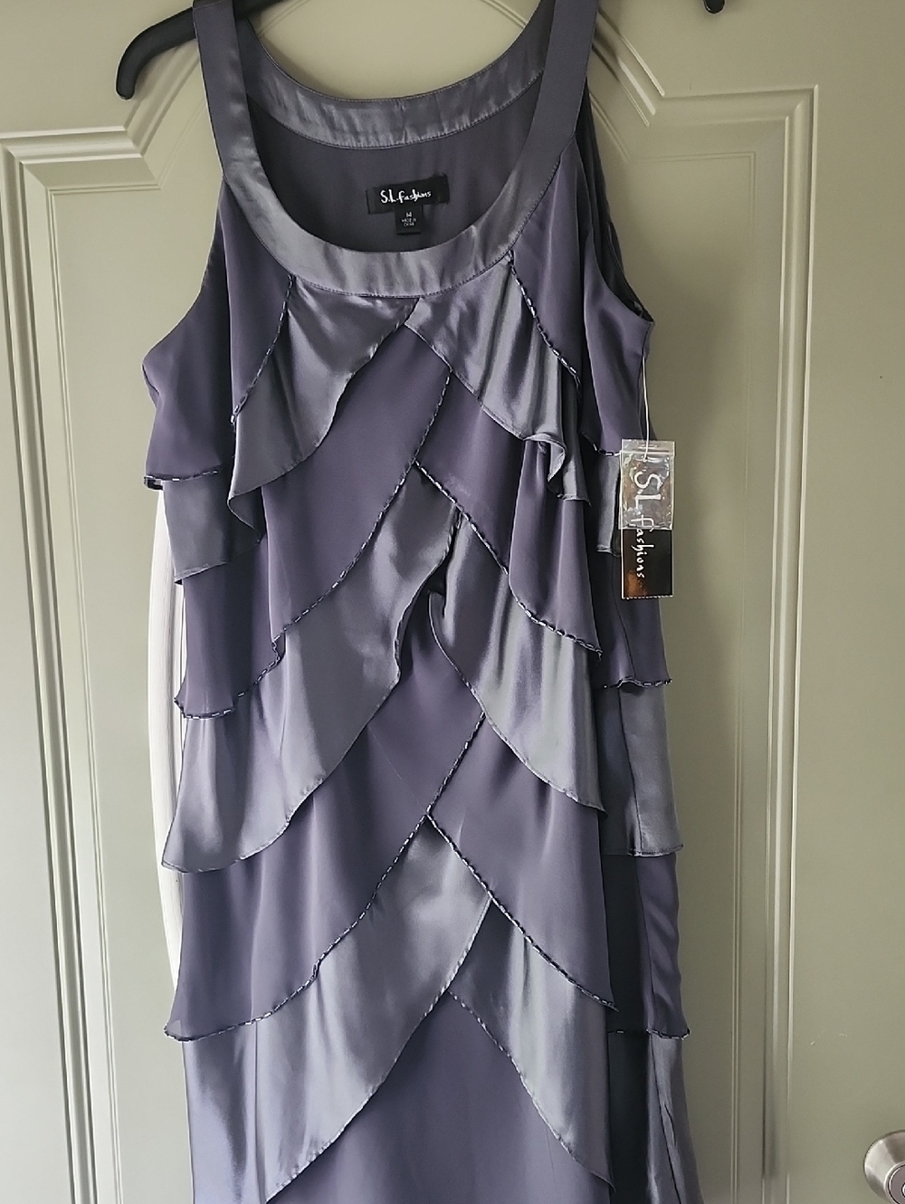SL Fashions Dark Gray Tiered Ruffle Midi Dress
